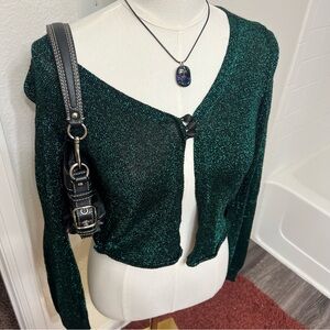 Free People green black glitter long sleeve cardigan top shimmery boho party